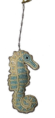 HS Seashells Seahorse Blue Mother of Pearl MOP & Beads Ornament