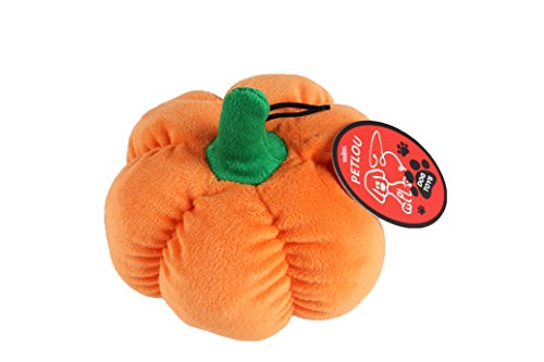 Pet Lou Durable Plush Dog and Cat Toys with Multi-Squeaks and Crinkle Paper. (Orange, 6-inch Pumpkin)