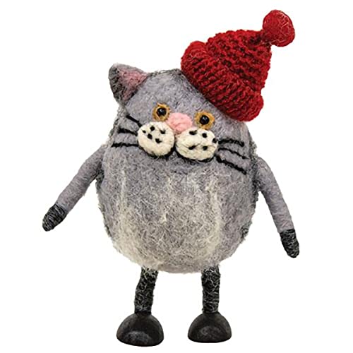 CWI Gifts Christmas Felted Cat with Red Hat Ornament Holiday Tree Decoration, Home Collection