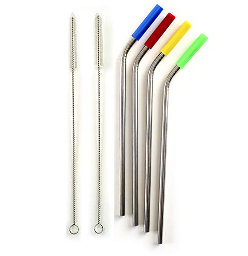 Norpro Stainless Steel Silicone Tipped Drinking Straws with 2 Cleaning Brushes