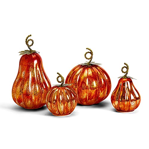 Two's Company 81180 LED Light Up Mercury Glass Pumpkins, Set of 4, Glass