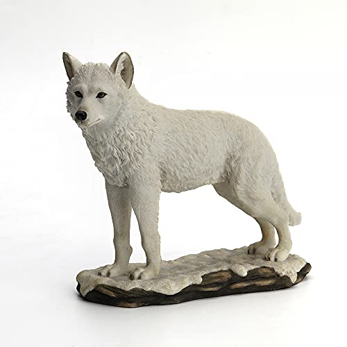 Unicorn Studio Veronese Design 7 7/8 Tall Arctic White Wolf Standing Realistic Animal Wildlife Figurine Hand Made Resin Statue Gift