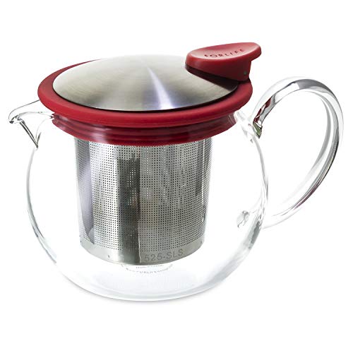 FORLIFE Bola Glass Teapot with Basket Infuser, 15-Ounce/444ml, Red