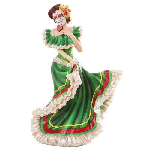 Pacific Trading Giftware Day of The Dead Green Salsa Dancer 5 x 7 Resin Stone Decorative Tabletop Figurine