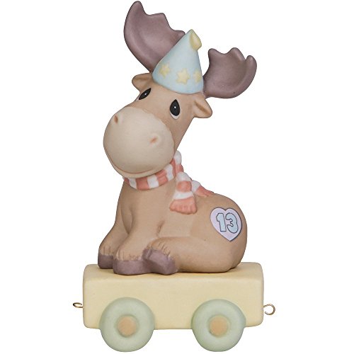 Precious Moments,  You Mean The Moose To Me, Birthday Train Age 13, Bisque Porcelain Figurine, 142033