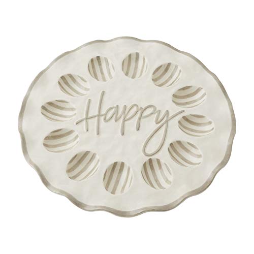 Mud Pie Happy Ruffle Egg Tray, White, 13.75" Diameter, Ceramic