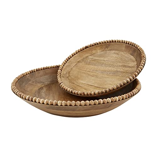 Mud Pie Wooden Beaded Bowl Set, Brown, 18-inch