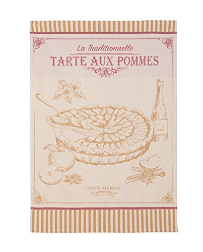 Coucke French Cotton Jacquard Towel, Tarte Aux Pommes, 20-Inches by 30-Inches, Creme, 100% Cotton