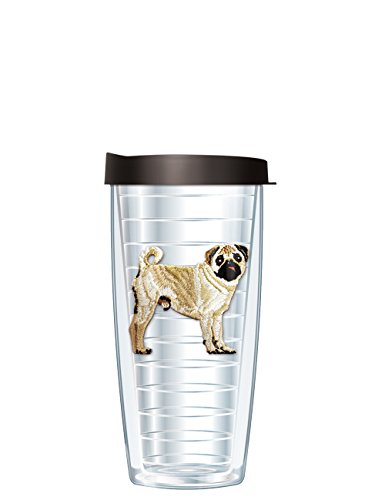 Freeheart Signature Tumblers Pug Puppy Dog Emblem on Clear 16 Ounce Double-Walled Travel Tumbler Mug with Black Easy Sip Lid