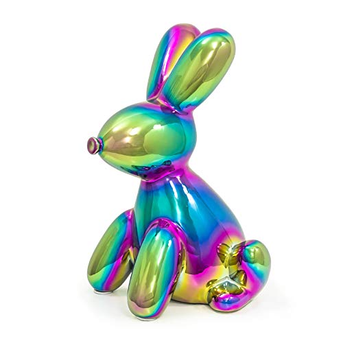Made By Humans Balloon Money Bank Bunny, Cool and Unique Ceramic Piggy Bank with High-Gloss Rainbow Finish