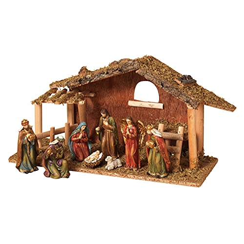 Gerson GIL 2271970 9 Pc 15.25" L Resin Nativity Sc Christmas, 15.25InL x 5.25InW x 8.25InH, Multicolor