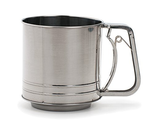 RSVP International Endurance Stainless Steel Triple Mesh Flour Sifter, 5 Cup | Sift Flour & Dry Ingredients for Baking | Manual Squeeze | Dishwasher Safe,Silver