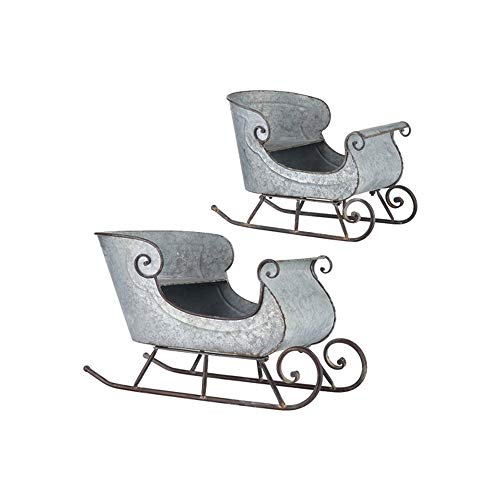 RAZ Imports 2021 Holiday Homestead 24.5-inch Galvanized Distressed Sleigh Figurine, Set of 2