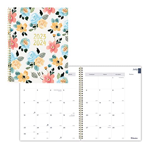 Rediform Blueline Monthly Academic Planner, 14 Months, July to July, Twin-Wire Binding, Poly Cover, Blossom Design, Yellow