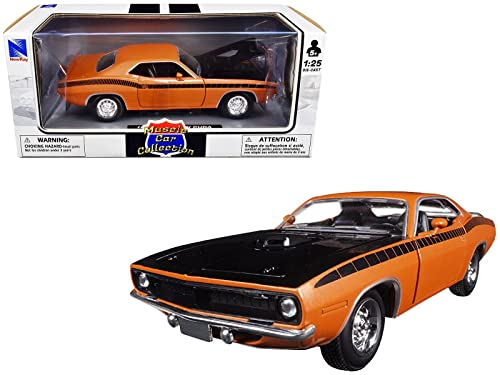 New Ray Toys 71875 1970 Plymouth Cuda Orange with Black 1/24 Diecast Model Car