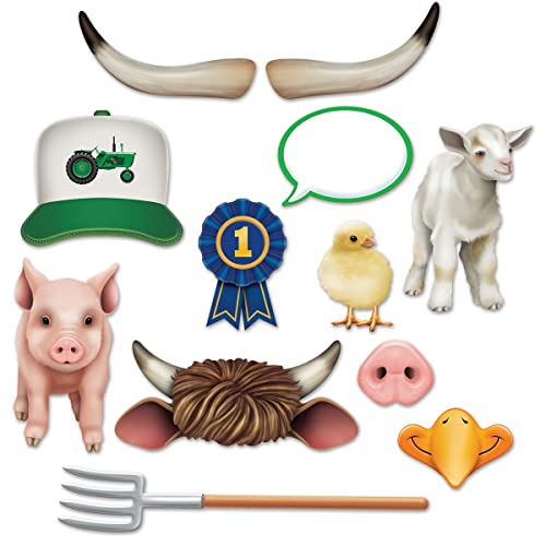 Beistle 53664 Assorted Farm Animals Themed Photo Booth Fun Signs, Multicolor, 12 Ct.