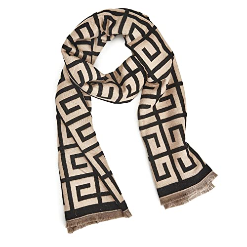 Two's Company Squared Away Printed Super Soft Cashmere Like Oversized Scarf, 70-inch Length, Viscose/Polyester