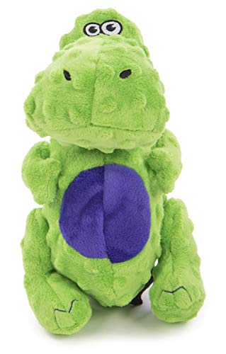 Worldwise goDog Dinos T-Rex Tough Plush Dog Toy with Chew Guard Technology, Green, Large