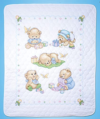 Design Works Crafts Tobin Bears Stamped for Cross Stitch Baby Quilt Kit