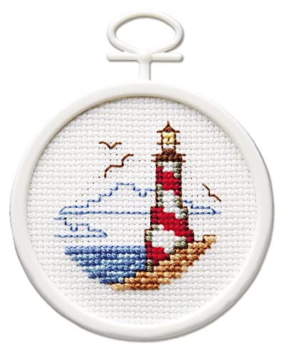 Design Works Crafts Janlynn 18 Count Round Mini Counted Cross Stitch Kit, 2-1/2-Inch, Lighthouse