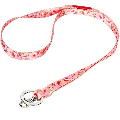 Blueberry Pet Spring Scent Inspired Floral Rose Baby Pink Women Fashion Non Breakaway Lanyard Keychain for Keys/ID Card/Badge Holder, 1/2" Wide