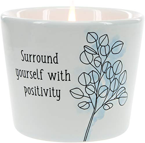 Pavilion Gift Company urround Yourself with Positivity - Tranquility 8oz Soy Wax Stoneware Vessel Single Wick Candle, White