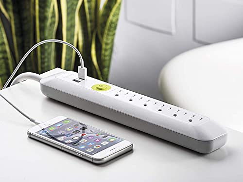 6 Outlet 2 USB White Power Strip Surge Protector with 6 ft Heavy Duty Power Cord, 1200 Joules by Easylife Tech