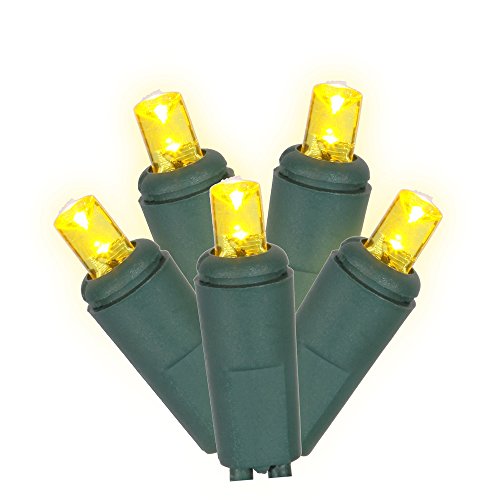 Vickerman 50 Light Wide Angle Yellow Twinkle LED light set on Green Wire