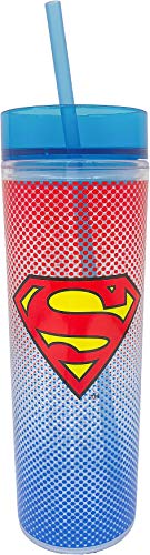 Spoontiques 22102 Tall Cup Tumbler with Straw, 16 Oz (Superman)