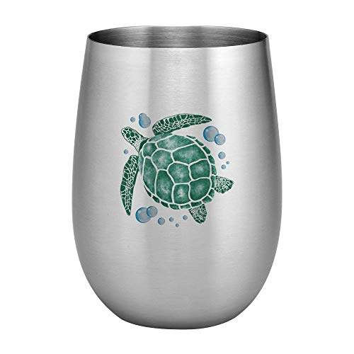 Supreme Housewares UPware 18/8 Stainless Steel 20 oz. Full Color Printed Stemless Wine Glass, Unbreakable and Shatterproof Metal, for Wine and Beverage (Sea Turtle)