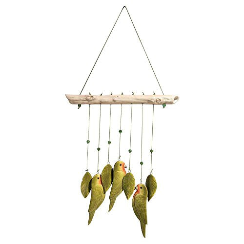 Comfy Hour Farmhouse Collection 11" Parrots and Leaves Wind Chime, Stoneware Windchime, Green