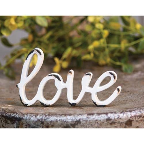 CWI Hearthside Love - Distressed White Word Resin Figurine Table Sitter - Country Rustic Farmhouse Prim Look