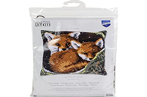 Vervaco Cross Stitch Embroidery Kits Pillow Front for Self-Embroidery with Embroidery Pattern on 100% Cotton and Embroidery Thread, 15,75 x 15,75 Inches - 40 x 40 cm, Foxes