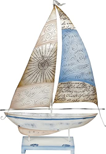 HS Seashells Metal & Capiz Stand - Compass Sail Sailboat Blue White 15x20‚Äù
