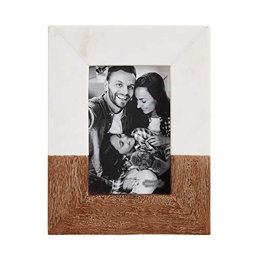 Mud Pie 4X6 Wood and Marble Frame, 9 1/4" x 7 1/4", White