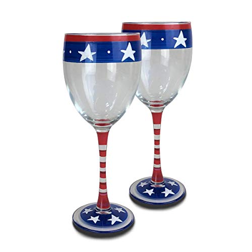 Golden Hill Studio Hand Painted Wine Glasses Set of 2 - Patriotic Collection - Hand Painted Glassware by USA Artists - Unique and Decorative Wine Glasses, July 4th Kitchen Table D√©cor