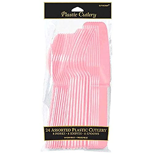 Amscan Assorted Plastic Cutlery, 24 pieces, New Pink