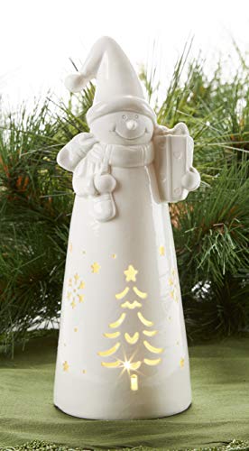 Delton 5772-4 Porcelain LED Snowman with Gift, 10.25-inch High