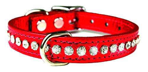 OmniPet Signature Leather Crystal and Leather Dog Collar, 16", Metallic Red