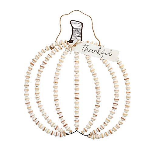 Mud Pie Beaded Pumpkin Hanger,17.25" x 18", White