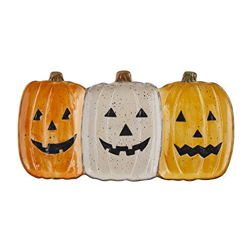 Mud Pie Triple Pumpkin Stoneware Halloween Platter, 8.5" x 16.5"