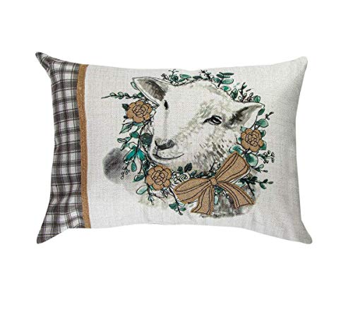 Manual IPFSLA Farm Wreath Lamb Pillow, 18 Inches x 13 Inches, Multicolor
