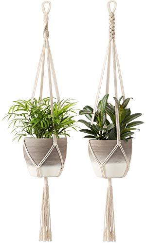 ecofynd Macrame Cotton Plant Hanger [Without Pot] | Rope Flower Pot Holder for Indoor Outdoor Balcony Garden | Home Decor - Set of 2