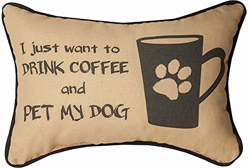 Manual Woodworker I Just Want to Drink Coffee and Pet My Dog Pillow - Coffee Dog Pillow - Outdoor/Indoor Pillow - Decorative Pillow, 17 x 9 Inches