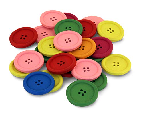 Hygloss Bright Wooden Buttons Assorted Colors, 10 Count, 40 mm, Large