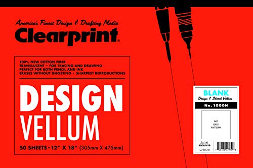 Chartpak Clearprint 1000H Design Vellum Pad, 16 lb, 100% Cotton, 12 x 18 Inches, 50 Sheets, Translucent White, 1 Each (10001418)