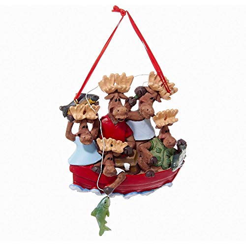 Kurt Adler Moose Family OF 5 IN Fishing Boat Ornament