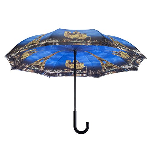 Galleria Reverse Close Stick Umbrella Paris-City of Lights-Art on both sides