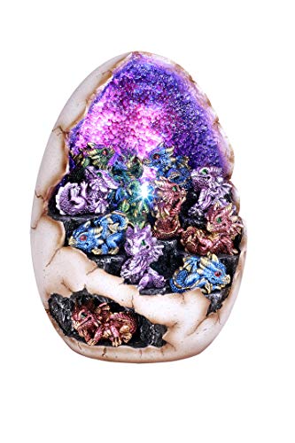 Pacific Trading Giftware Fantasy Dragon Hatching Egg with Mini Dragons Set with LED Crystal Geode LightResin Figurine Statue