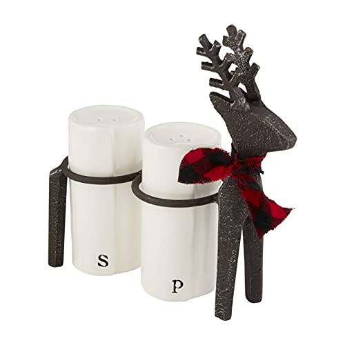 Mud Pie Christmas Deer Salt & Pepper Shaker Set, 5.75" x 2", 5 3/4" x 2", White